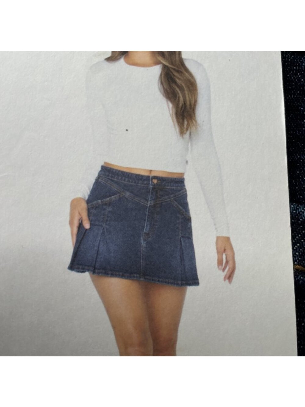 Celebrity Pink Women's XL Denim Western Style Pleated Mini Skirt Side Pockets - Picture 6 of 10